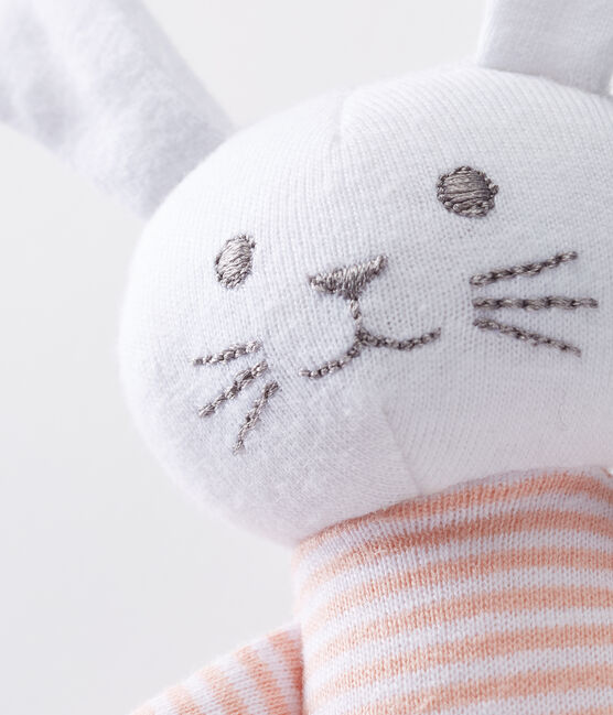 Uniseks konijnknuffel met rammelaar voor baby's roze ROSAKO/wit MARSHMALLOW