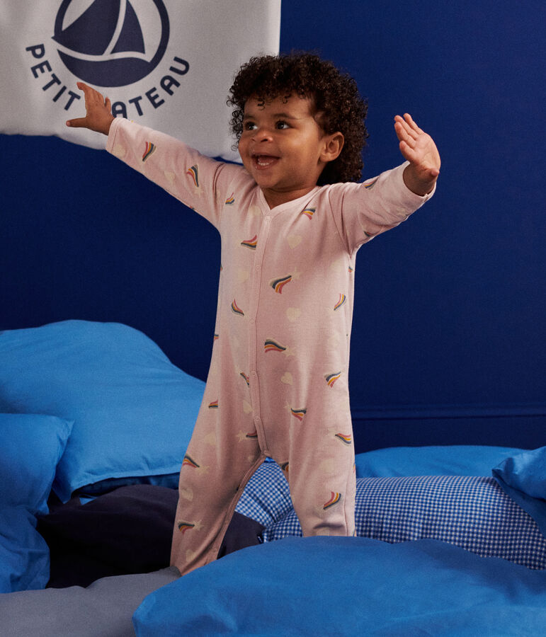 Babypyjama van geruwde fleece met sterretjes en hartjesprint roze/multicouleur
