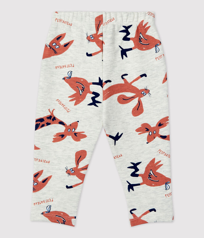 Broek in molton met dierenprint voor baby's beige MONTELIMAR/wit MULTICO