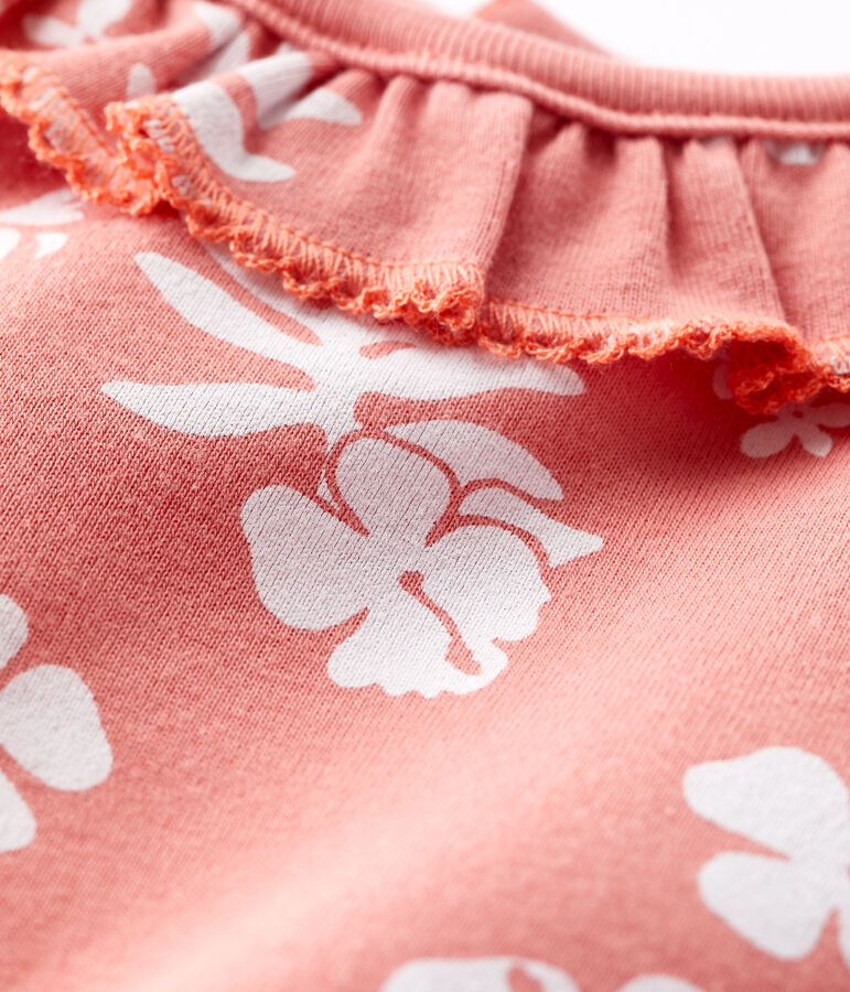 Body imprim&eacute; Hawai avec collerette en coton b&eacute;b&eacute; rose/blanc