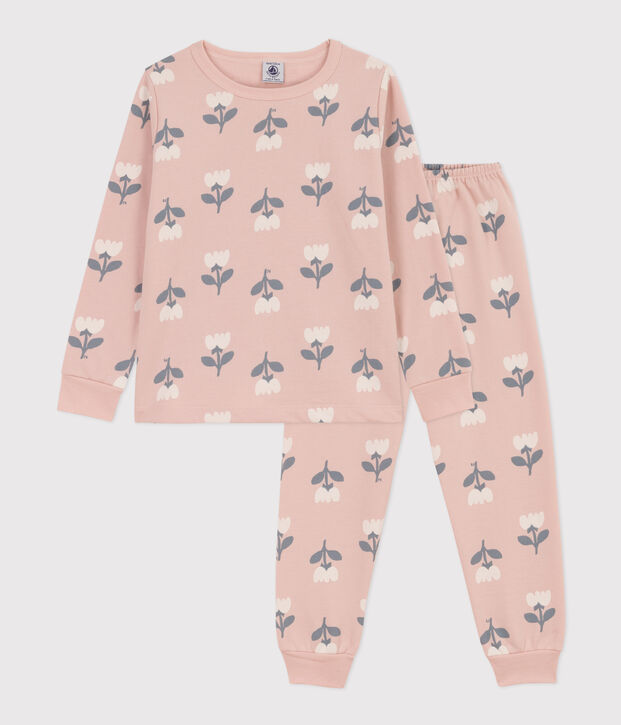 Pyjama tulipes en molleton petite fille rose/multicouleur