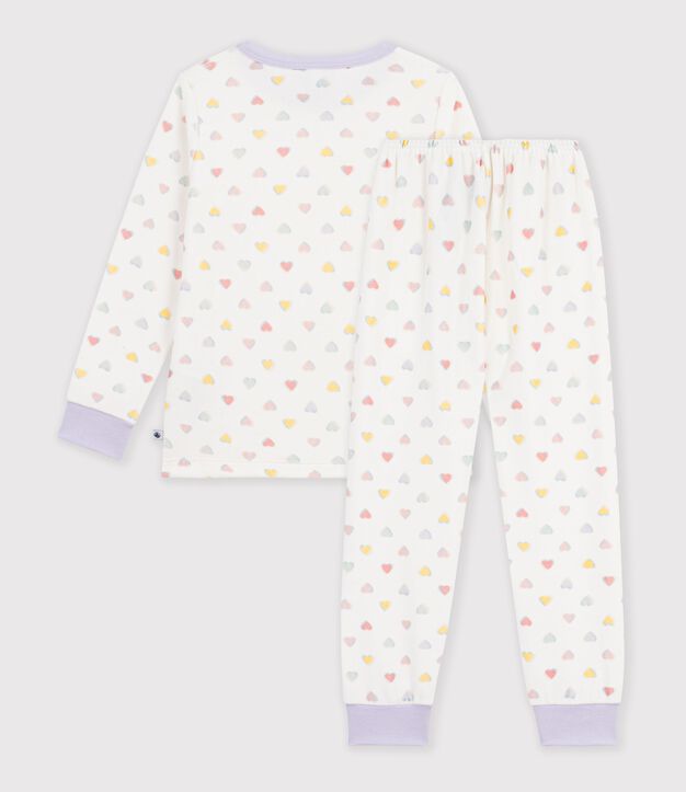 Fluwelen kinderpyjama met hartjesprint wit/multicouleur