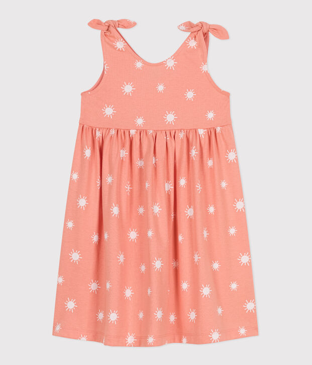 Robe sans manches enfant en coton imprim&eacute; orange/blanc