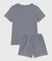 Pyjama short enfant en coton à rayures bleu SMOKING/blanc MARSHMALLOW