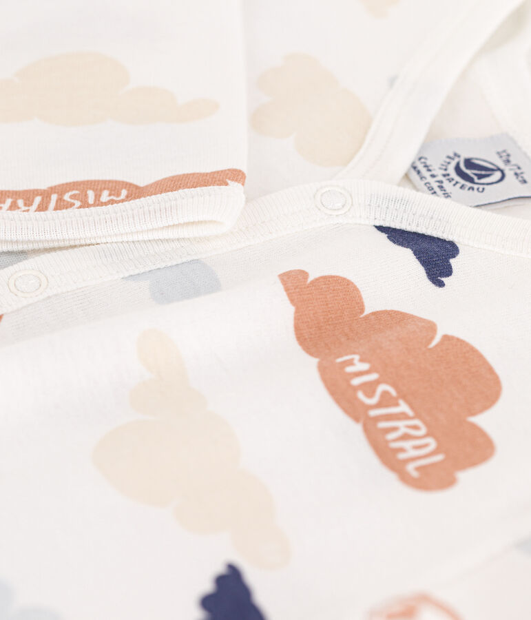 Dors-bien sans pieds imprim&eacute;s en coton blanc/bleu