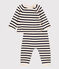 Ensemble en tricot laine et coton rayure marini&egrave;re b&eacute;b&eacute; &eacute;cru/bleu