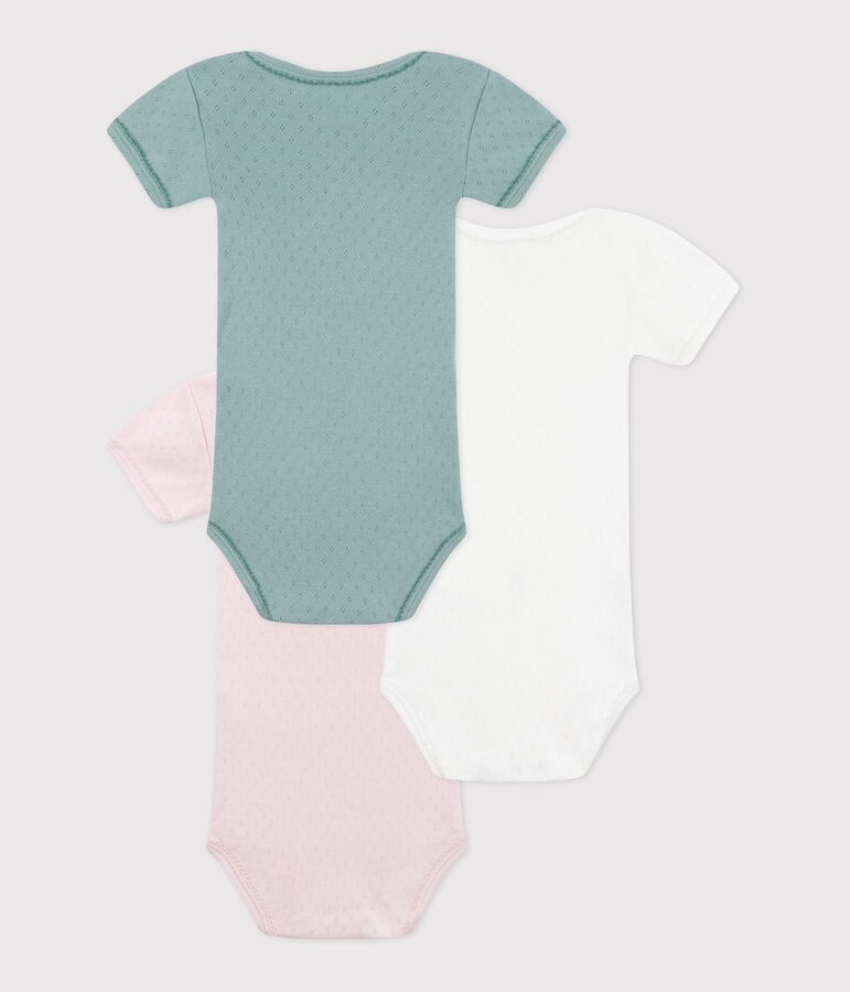 Lot de 3 bodies manches courtes en coton uni b&eacute;b&eacute; multicouleur