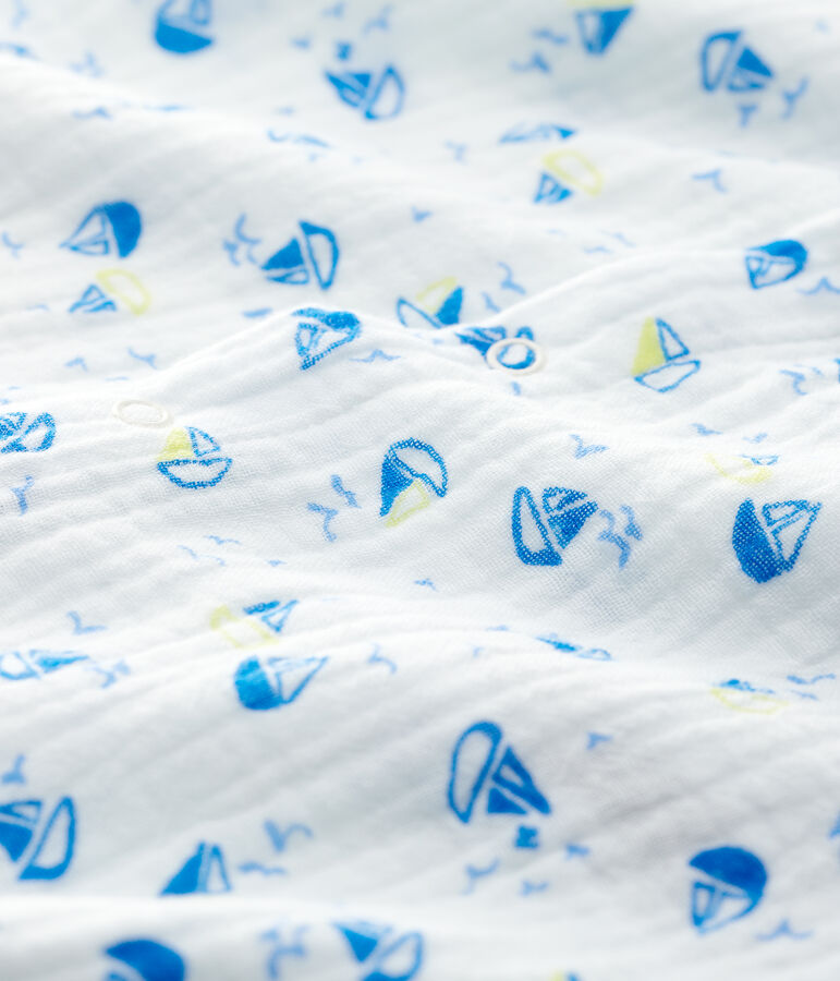 Combinaison longue bateau b&eacute;b&eacute; en tissu couche en coton biologique blanc MARSHMALLOW/blanc MULTICO