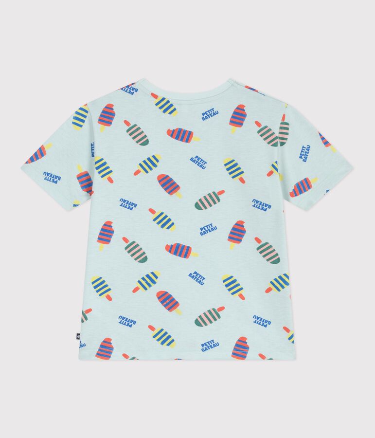 Katoenen T-shirt met korte mouwen en meeuwtjesprint voor kinderen blauw/multicouleur