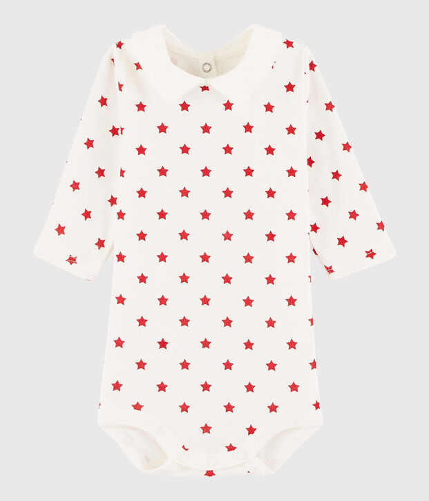 Rompertje met lange mouwen babymeisje - babyjongen wit/rood
