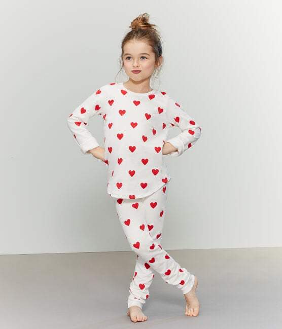noedels liberaal sticker Pyjama coeur petite fille en molleton MARSHMALLOW/TERKUIT | Petit Bateau