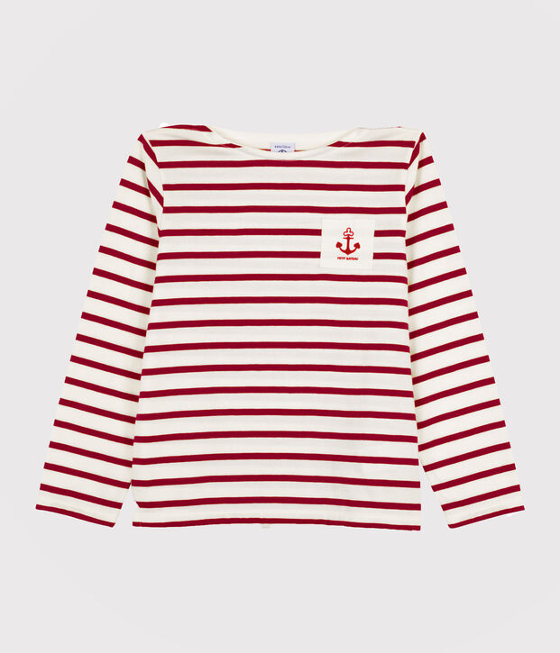 Marine T-shirt meisjes en jongens wit/rood