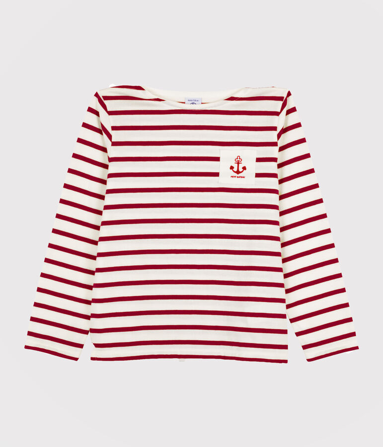 T-shirt marini&egrave;re fille et gar&ccedil;on blanc MARSHMALLOW/rouge PEPS