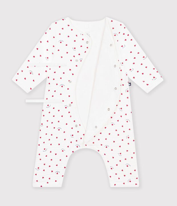 Babyrompertje van katoenen gaas met een kleine hartjesprint. wit/multicouleur