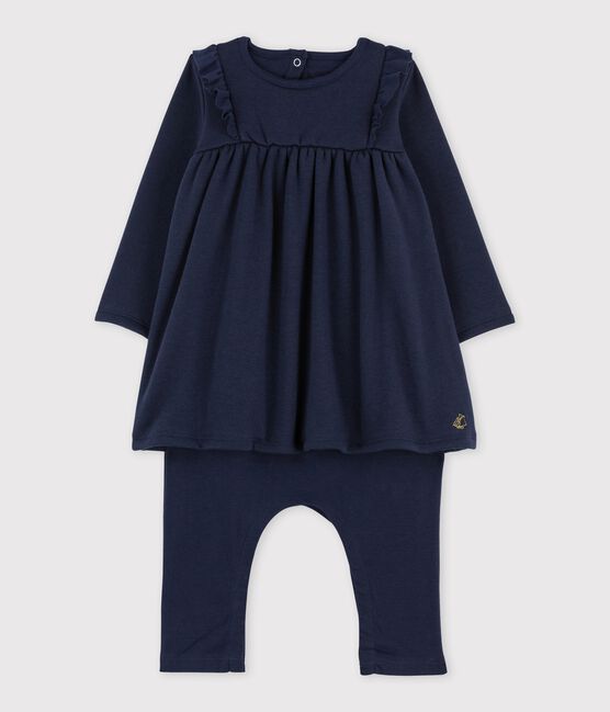 Leggingjurk van fluweel-mesh babymeisje blauw SMOKING