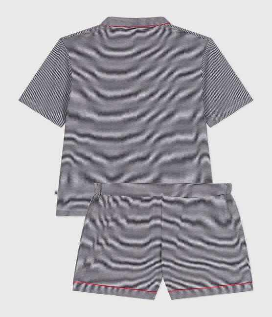 Gestreepte katoenen pyjama met knopen voor dames blauw SMOKING/wit MARSHMALLOW