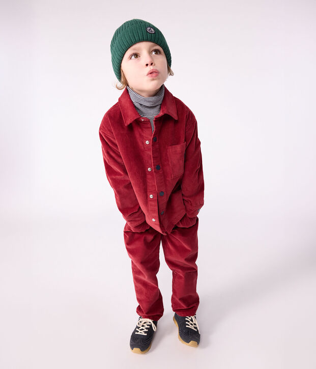 Bonnet enfant en tricot doubl&eacute; en polaire vert