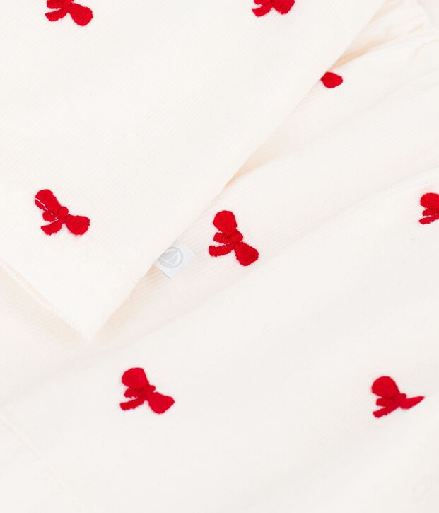 Blouse enfant en coton manches longues imprim&eacute;e n&oelig;uds &eacute;cru/rouge