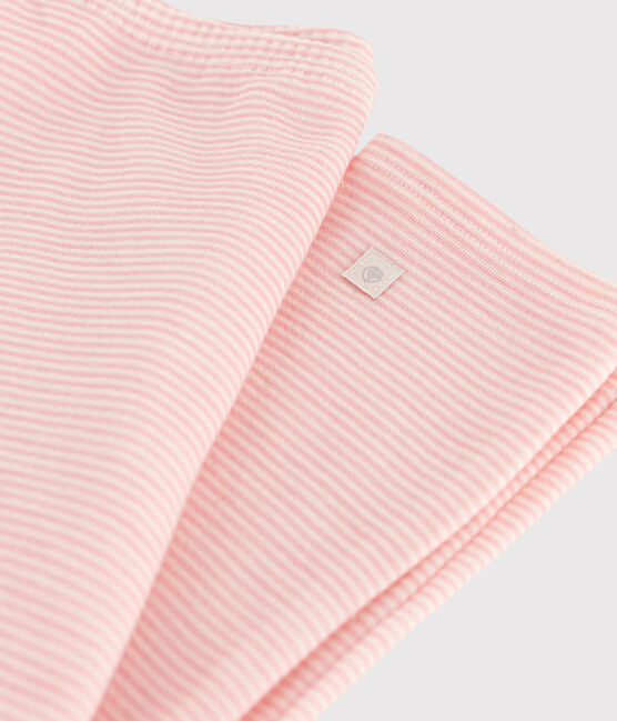 Legging milleraies petite fille en laine et coton rose CHARME/blanc MARSHMALLOW
