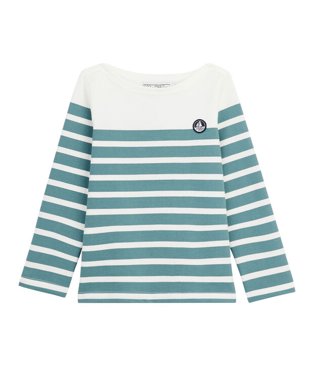 Gestreepte trui van jersey voor kinderen wit/groen