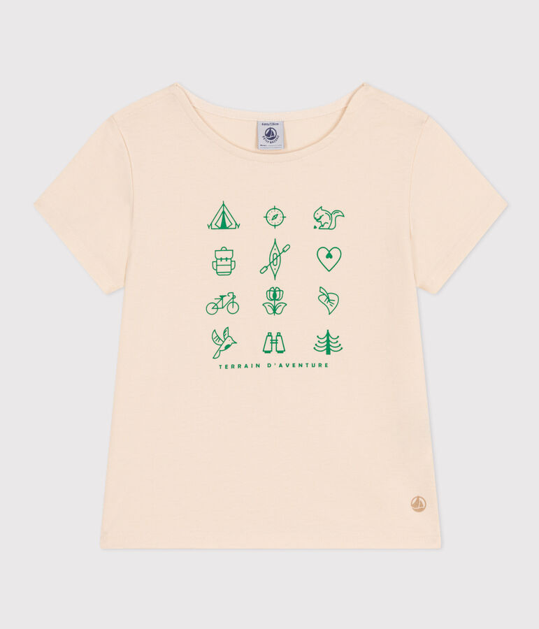 T-shirt van lichte jersey voor meisjes ecru/groen