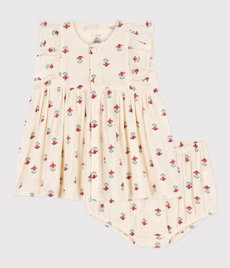 Jurkje en bloomer met print van luchtig katoen voor baby's ecru/multicouleur