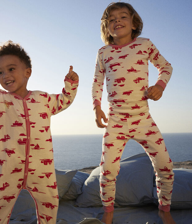 Pyjama Le Havre en tubique enfant blanc/rouge