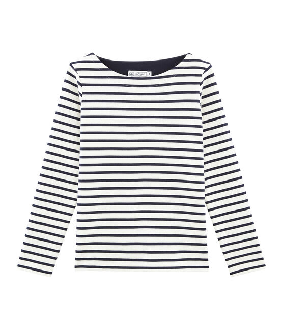 Iconische marinièretrui vrouwen beige COQUILLE/blauw SMOKING