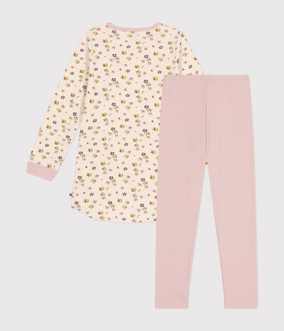 Nachthemd van geruwde fleece met bloemetjesprint voor kinderen roze SALINE/wit MULTICO