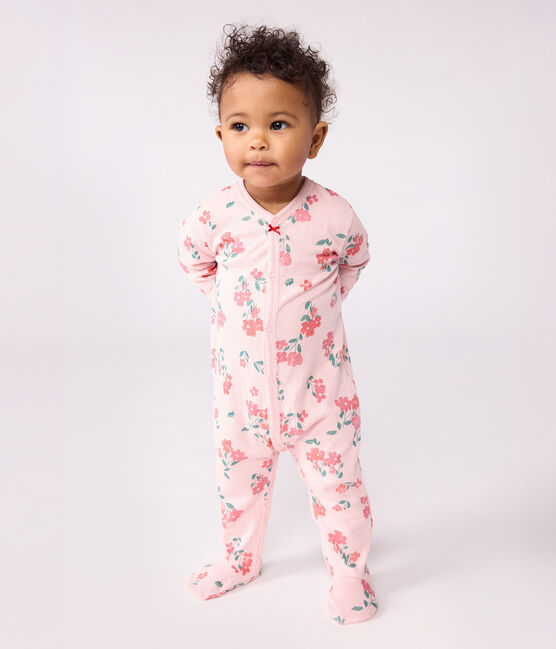 Babypyjama in tubic met bloemenprint roze JOLI/wit MULTICO