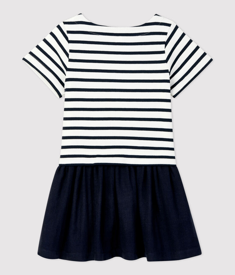 Robe en jersey et gaze de coton bio enfant fille blanc/bleu