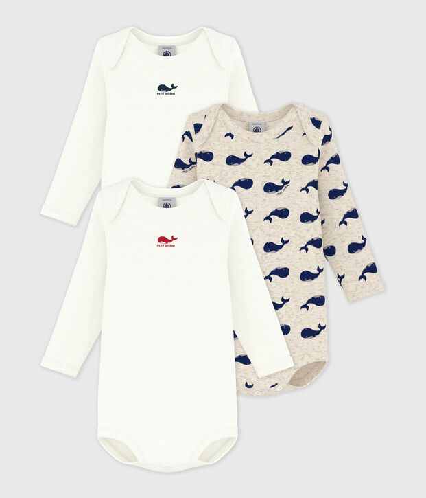 Lot de 3 bodies manches longues baleines b&eacute;b&eacute; en coton multicouleur