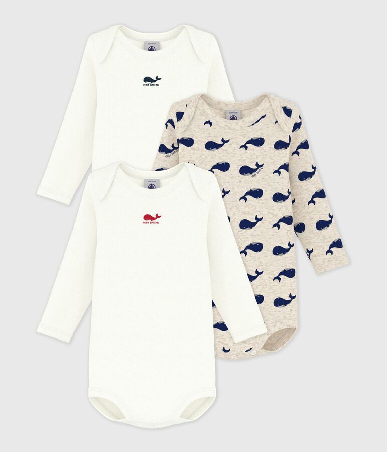 Lot de 3 bodies manches longues baleines b&eacute;b&eacute; en coton multicouleur