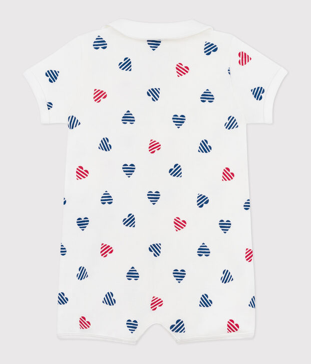 Korte playsuit van katoen met kraagje voor baby's met hartjesprint en strepen wit/multicouleur