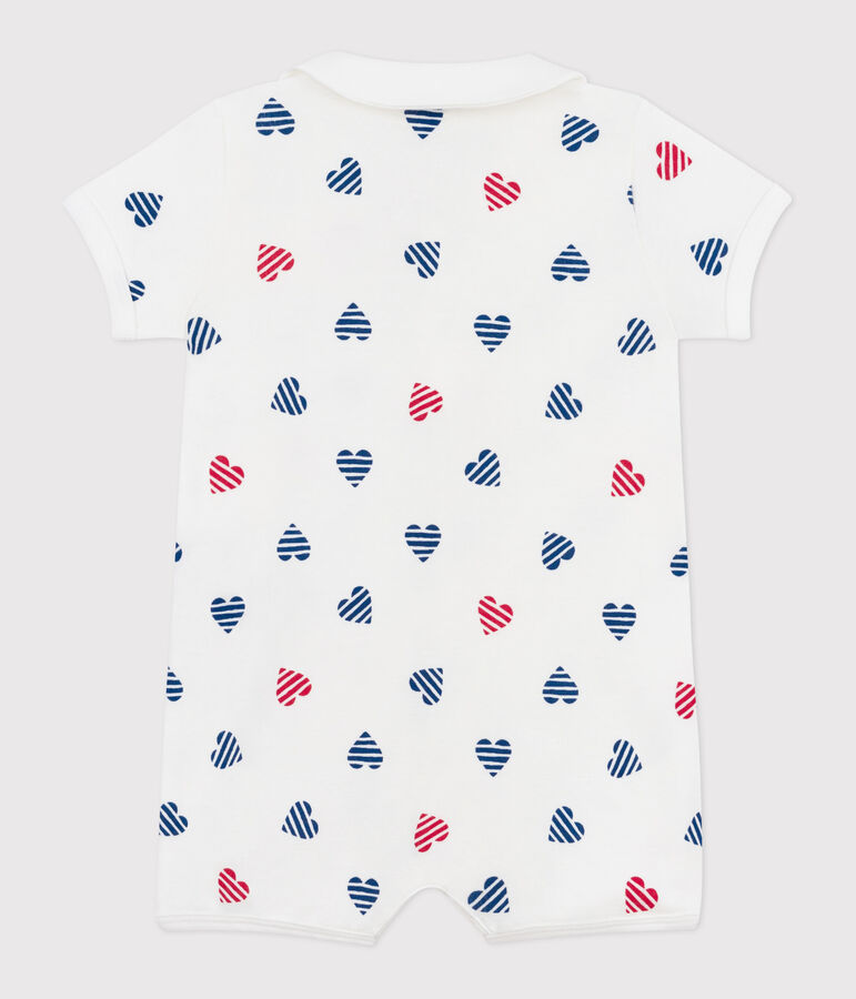 Combinaison courte b&eacute;b&eacute; en coton avec col c&oelig;urs ray&eacute; blanc/multicouleur