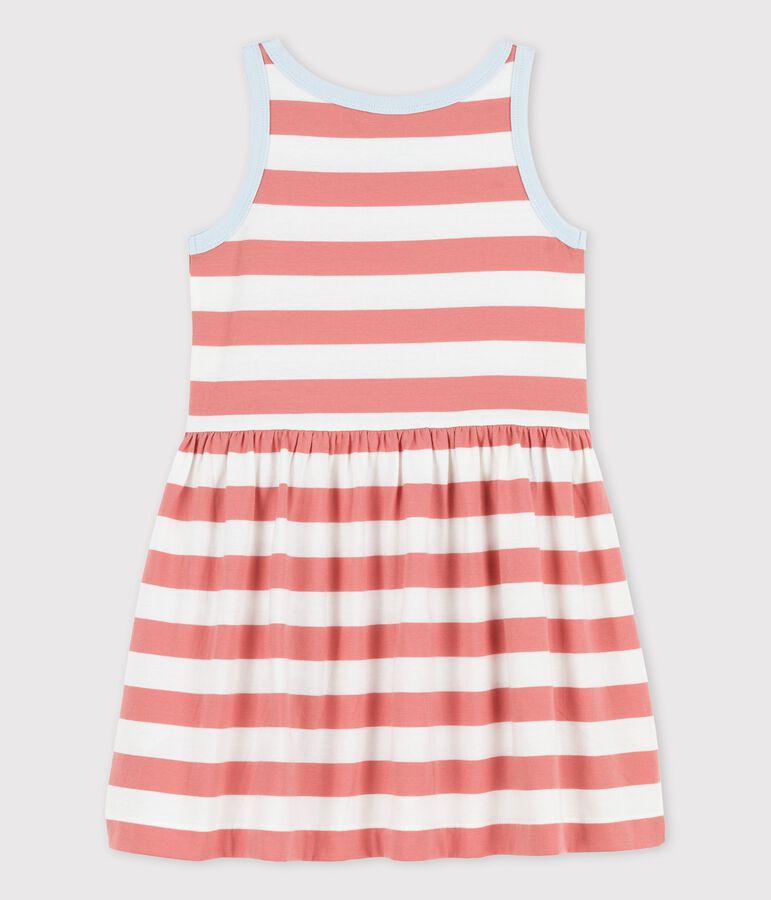 Robe ray&eacute;e sans manche en coton enfant fille rose/blanc