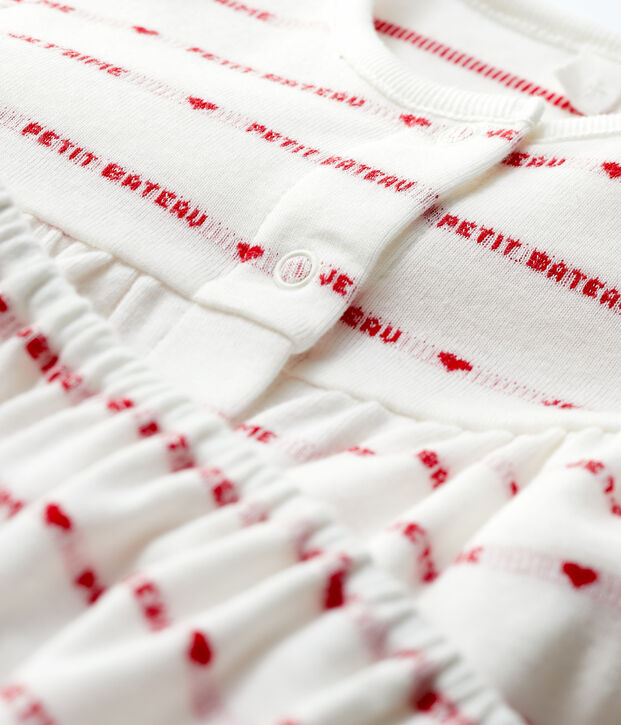 Jurk met korte mouwen en bloomers voor babymeisjes in jacquard, van biologisch katoen wit/rood