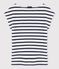 Gestreept dames-T-shirt in linnen wit LAIT/blauw SMOKING