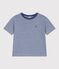 Katoenen kinder-T-shirt met korte mouw en streepjes blauw CREPUSCULE/ MARSHMALLOW