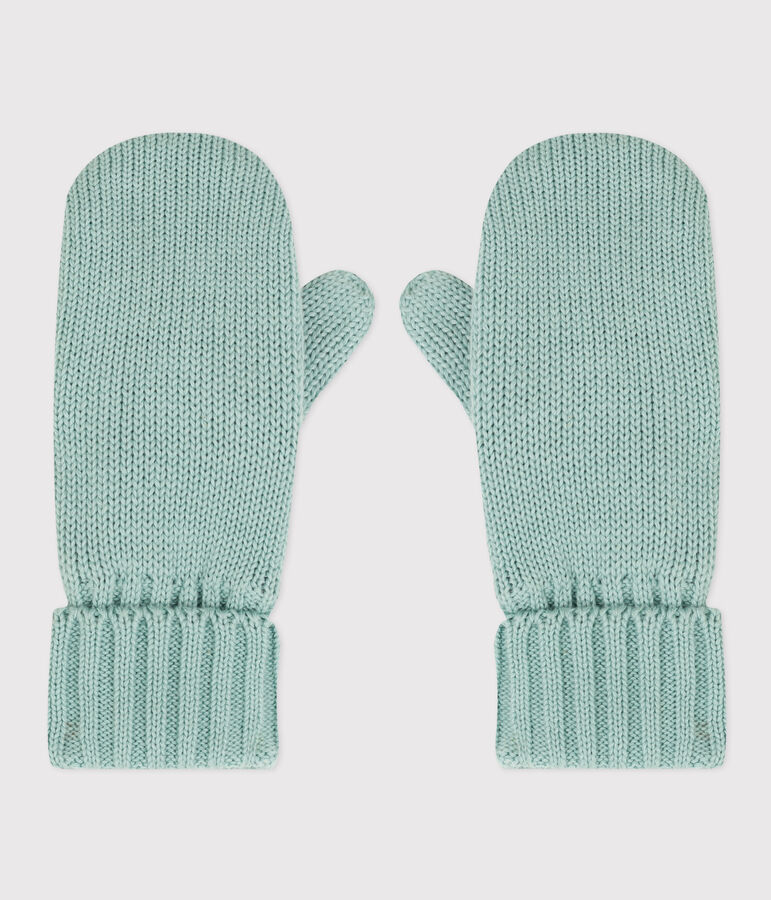 Moufles en tricot doubl&eacute; en polaire enfant gar&ccedil;on-fille vert PAUL