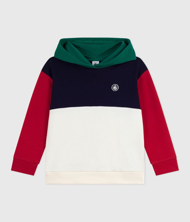 Katoenen sweatshirt met kap en colorblock voor kinderen blauw/multicouleur