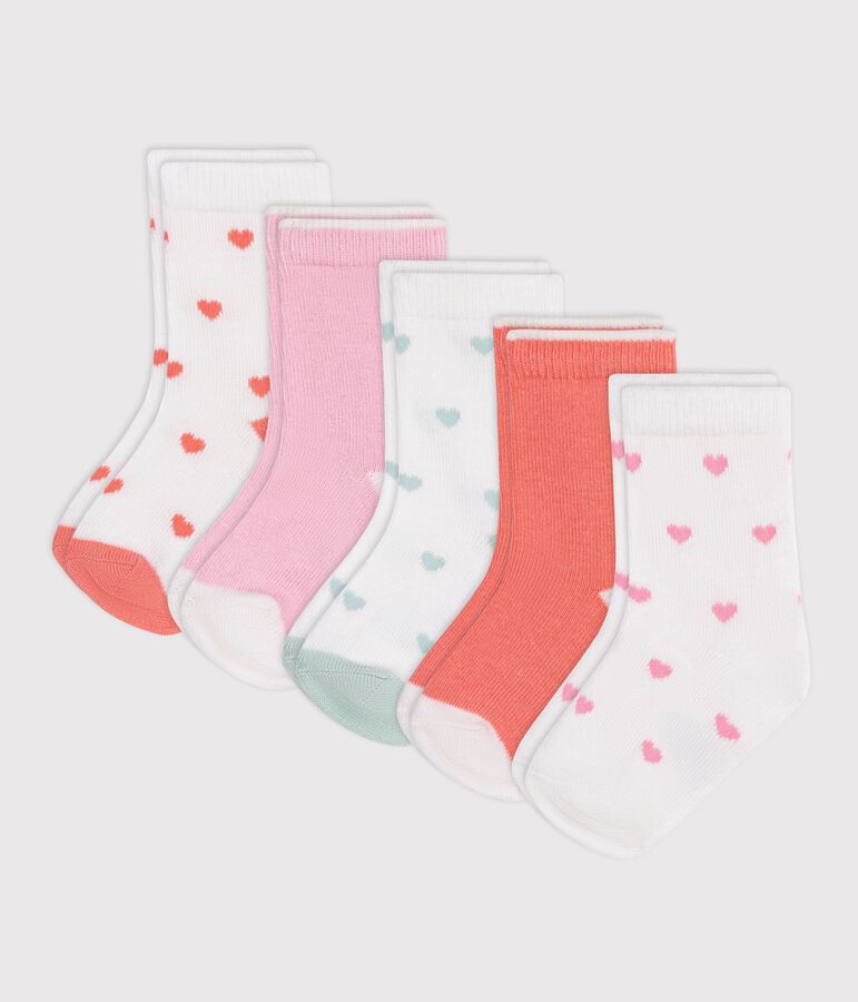 5 paires de chaussettes b&eacute;b&eacute; fille en coton &agrave; c&oelig;urs multicouleur
