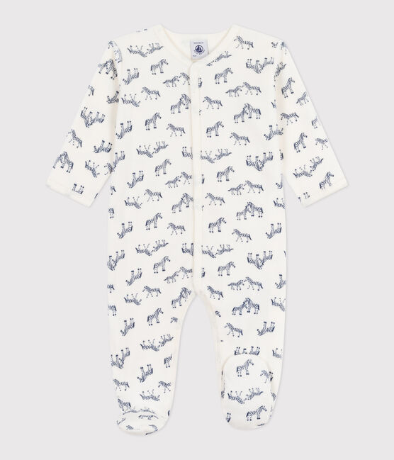 Fluwelen babypyjama met zebraprint blauw MILK/ SOIR