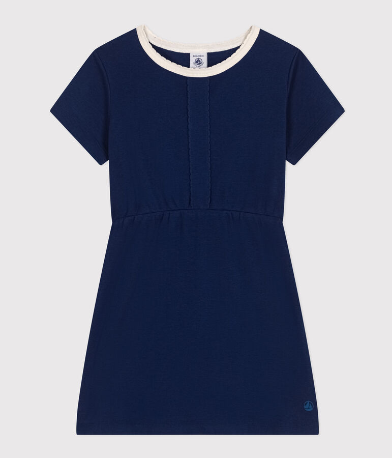 Robe manches courtes en coton enfant fille bleu