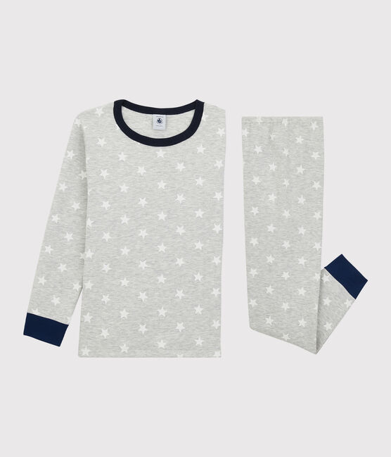 Pyjama imprimé étoiles petit garçon en coton gris BELUGA/blanc MARSHMALLOW