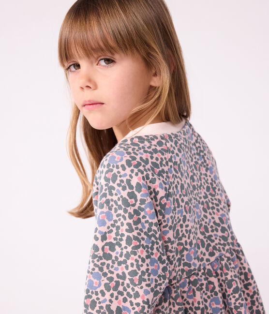 Robe enfant manches longues en coton rose JOLI/blanc MULTICO