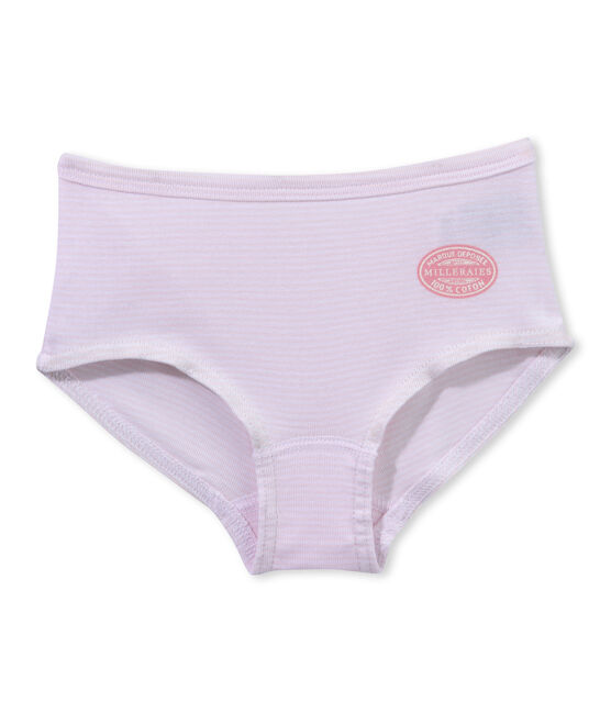 Meisjesboxershort met milleraies-strepen roze VIENNE/wit ECUME
