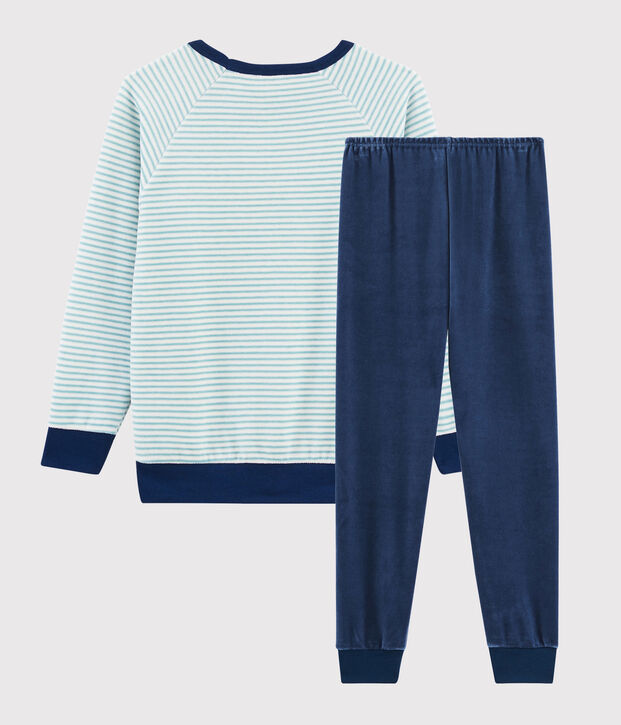 Fluwelen jongenspyjama met yeti-motief blauw/multicouleur