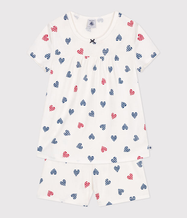 Korte katoenen pyjama met hartjesprint voor kinderen wit/multicouleur