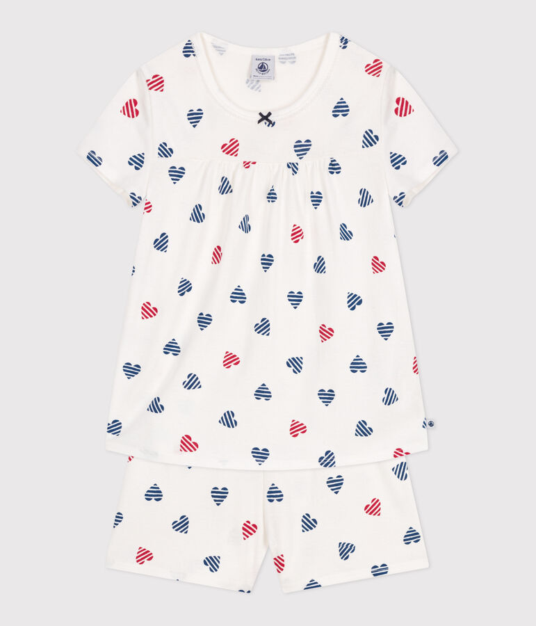 Pyjama short enfant en coton imprim&eacute; c&oelig;urs blanc/multicouleur